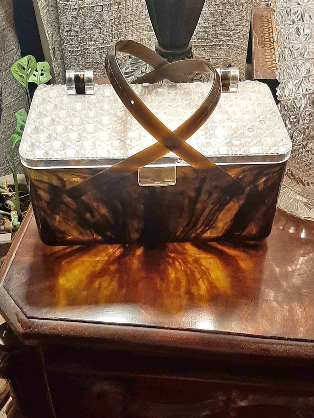 Vintage Lucite Tortoise Hardshell Retro Purse